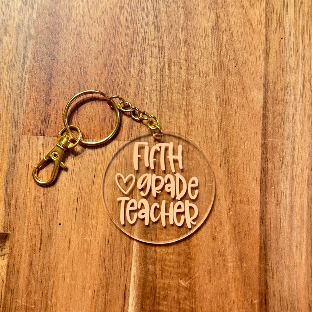 Fifth Grade Teacher Keychain with Gold Accent